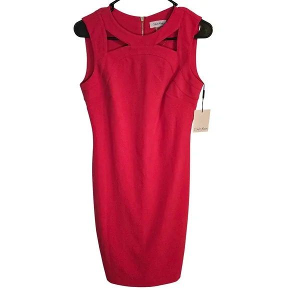 Calvin‎ Klein Women's Pink Sleeveless Sheath Dress Cutout Detail Size 4 NWT $ - Picture 2 of 7